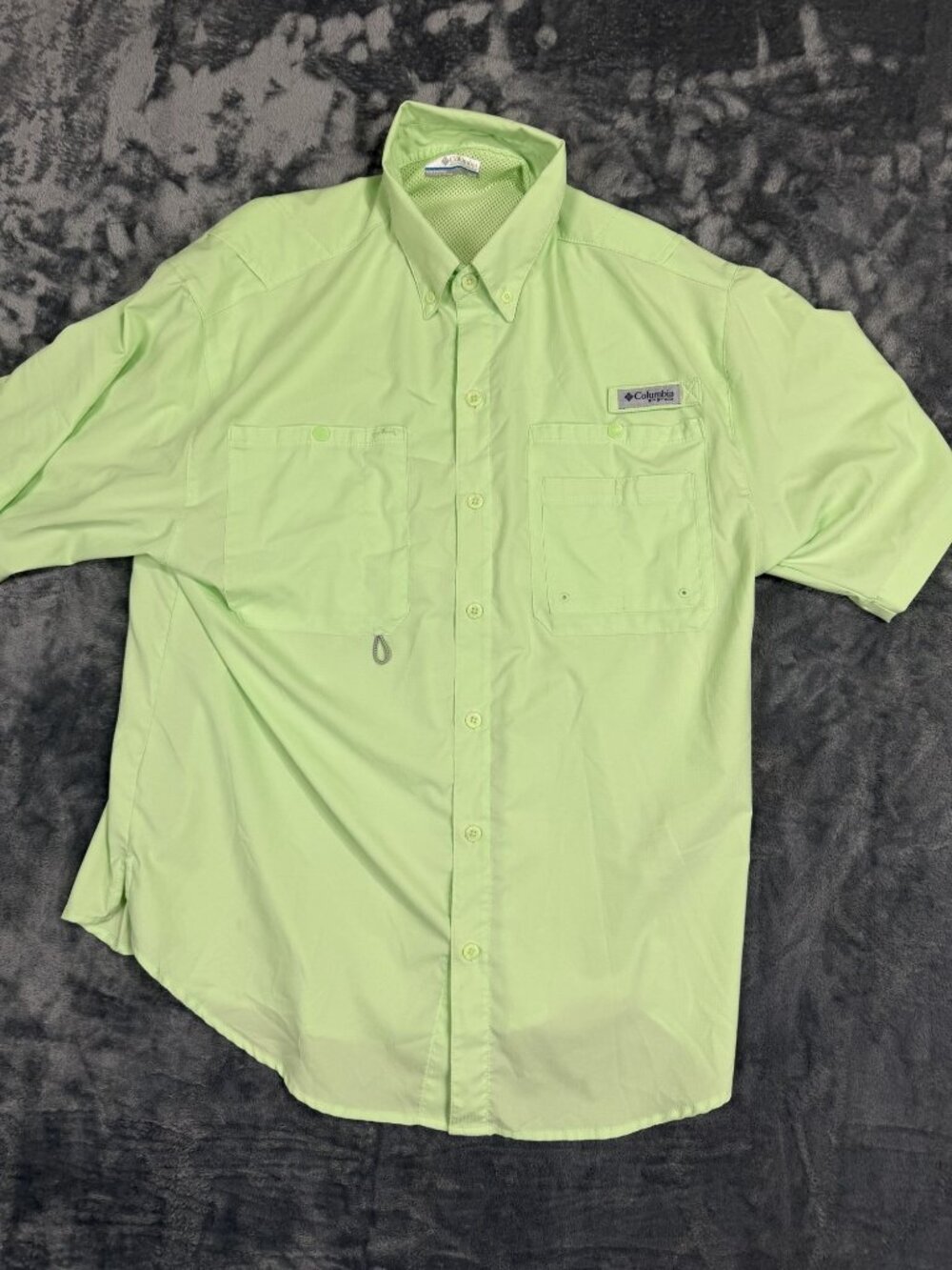 Columbia PFG Mens Short Sleeve Lime Green Button-Up Shirt Size M